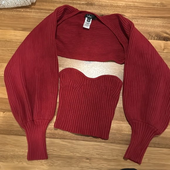 Lulu’s two piece red knit top - Picture 5 of 6